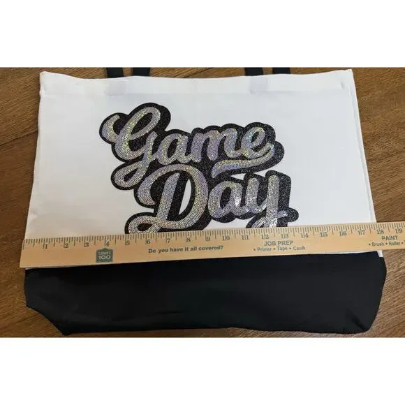 Game Day Tote Bag Sequin Script Canvas Bag Football Baseball Sports Mom Gift - Picture 4 of 6